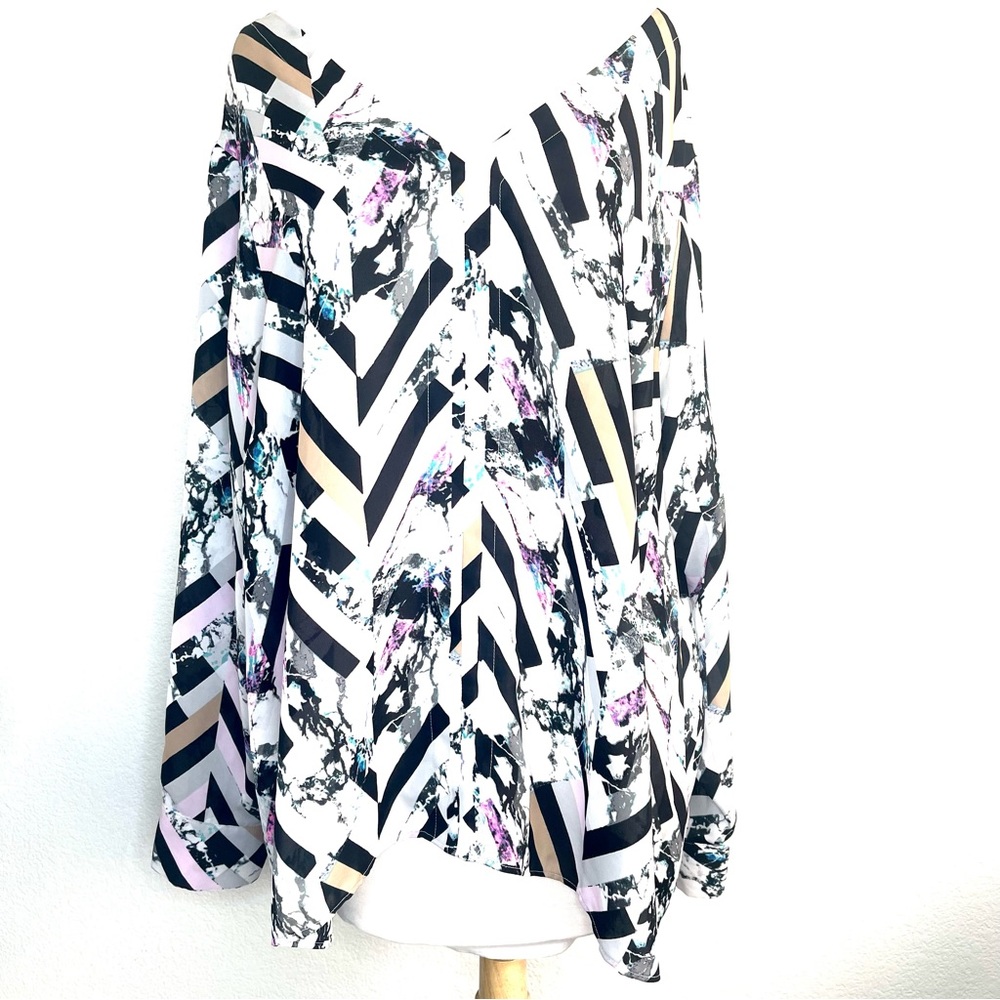 Jennifer Lopez long sleeve blouse with V cut out back button cuff sleeves
